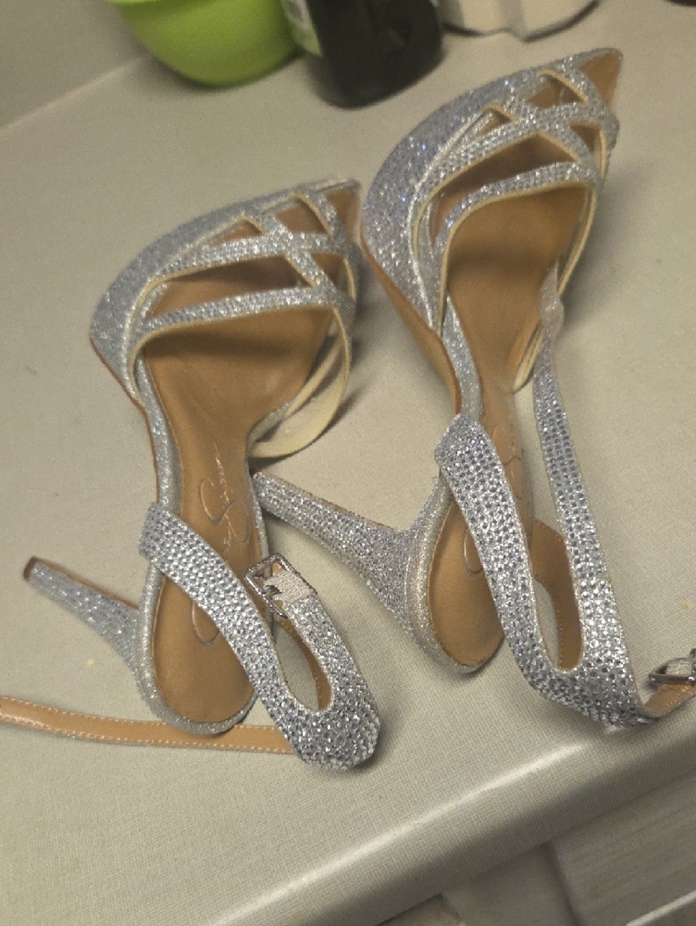 Jessica Simpson Silver Glitter Slingback Sandals - Picture 6 of 7